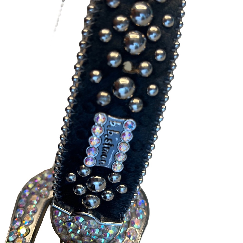 B.B. Simon M6000 Black Leather Belt with Silver and Iridescent Accents - Picture 7 of 12